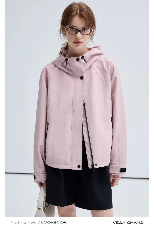 Casual Hooded Technical Jacket Notch Collar Jacket Peter Pan Collar Jacket Cowl Neck Jacket