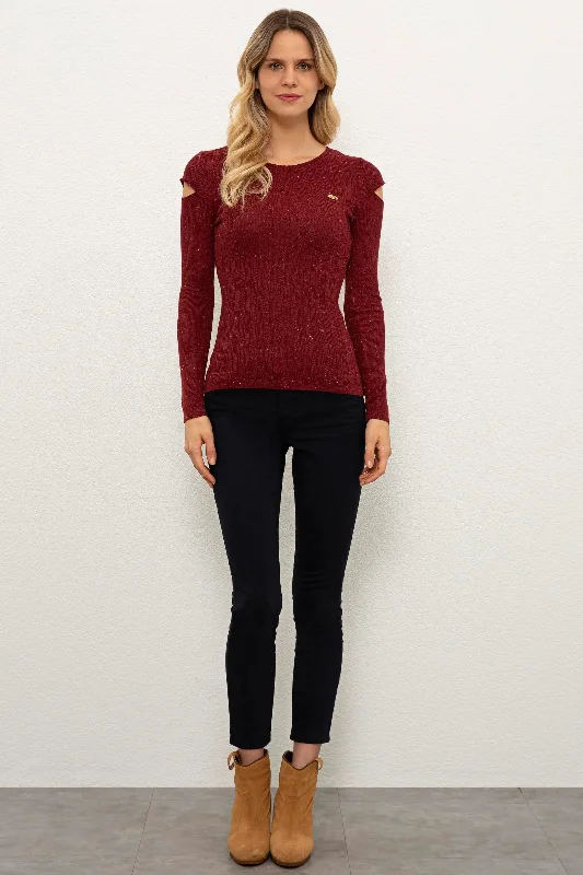 US Polo Assn. Slim Fit Plain Pattern Shiny Pullover with Metal USPA Logo - Women V-Neck Stylish Pullover