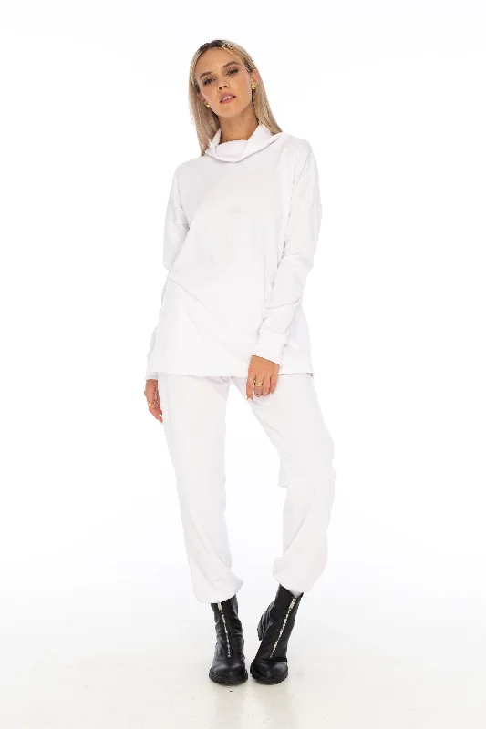 Loungewear Turtleneck Sweater White - Skemo Jersey Fabric Tulle Fabric Batik Fabric