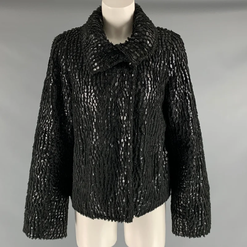 EMPORIO ARMANI Size 8 Black Polyester Textured Jacket Satin Jacket Silk Jacket Chiffon Jacket