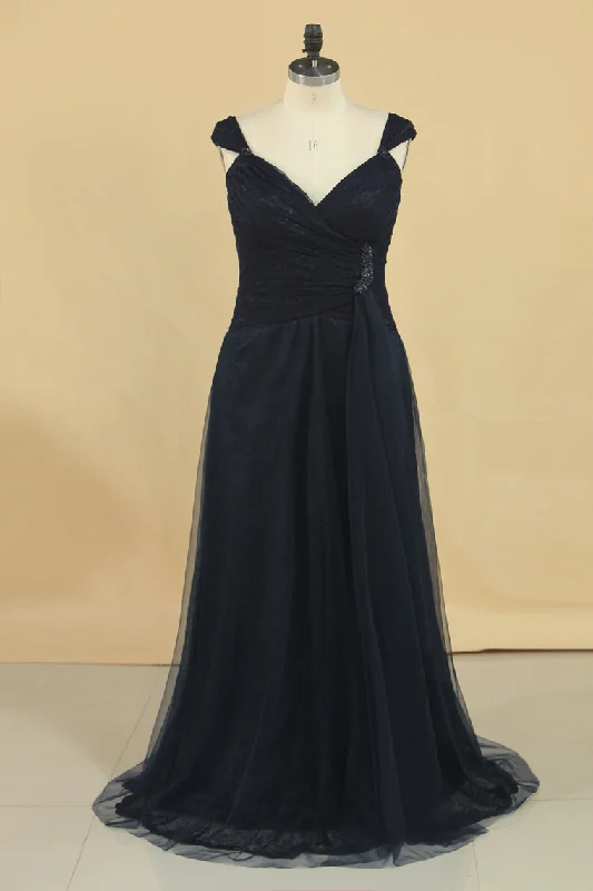 2024 A Line Evening Dresses Off The Shoulder Tulle With Beads And Ruffles