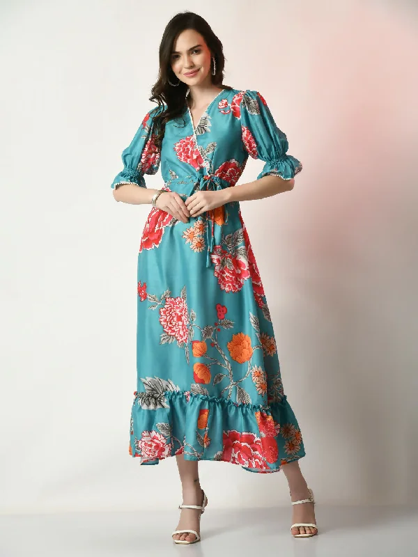 Myshka Women's Sea Green Printed Dress