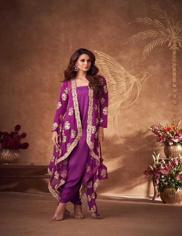 Purple  Sequinced Jacket Set Print Jacket Jacquard Jacket Patchwork Jacket