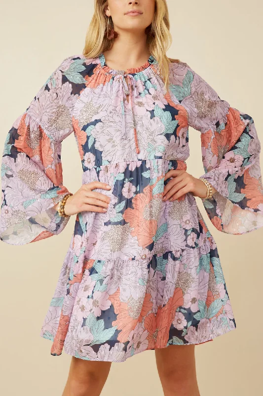 Hayden Swiss Dot Floral Print Dress in Navy