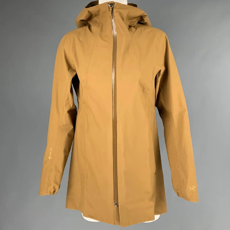 ARCTERYX Size XS Khaki Nylon Hooded Jacket Welt Pockets Slit Pockets Flap Pockets