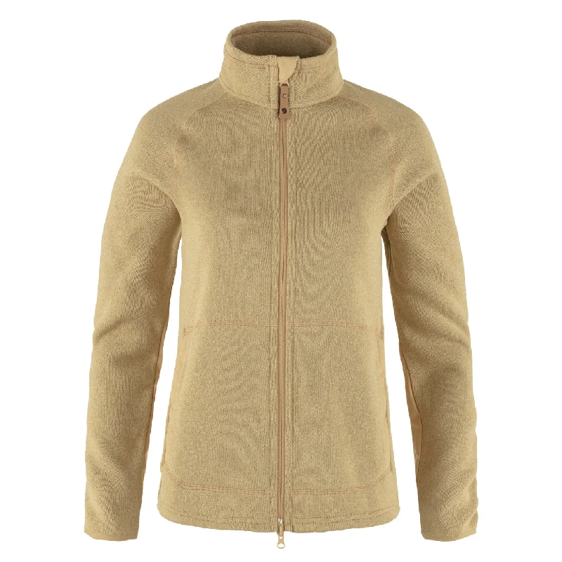 Fjallraven Womens Ovik Fleece Zip Sweater Dune Beige Seamless Knitted Crochet