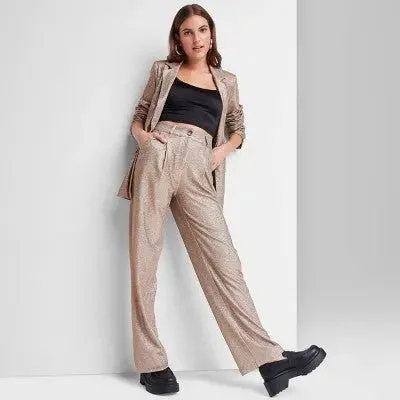 Open Box - Wild Fable Women's High Rise Wide Leg Relaxed Glitter Trouser Pants Metallic Trousers Harem Relaxed Fit