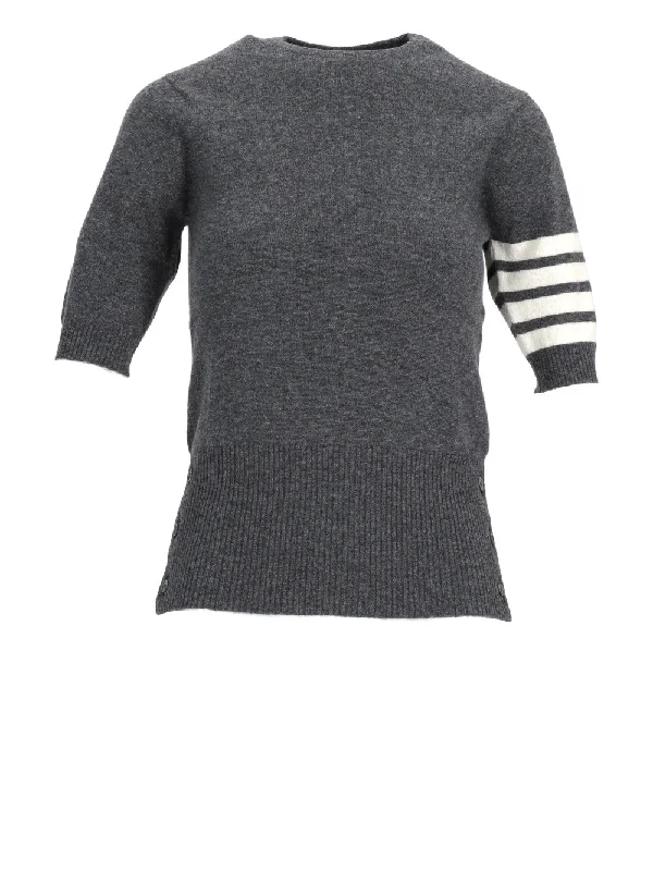 SHORT SLEEVE PULLOVER W/ 4 BAR IN CASHMERE Boat Neck Sweater