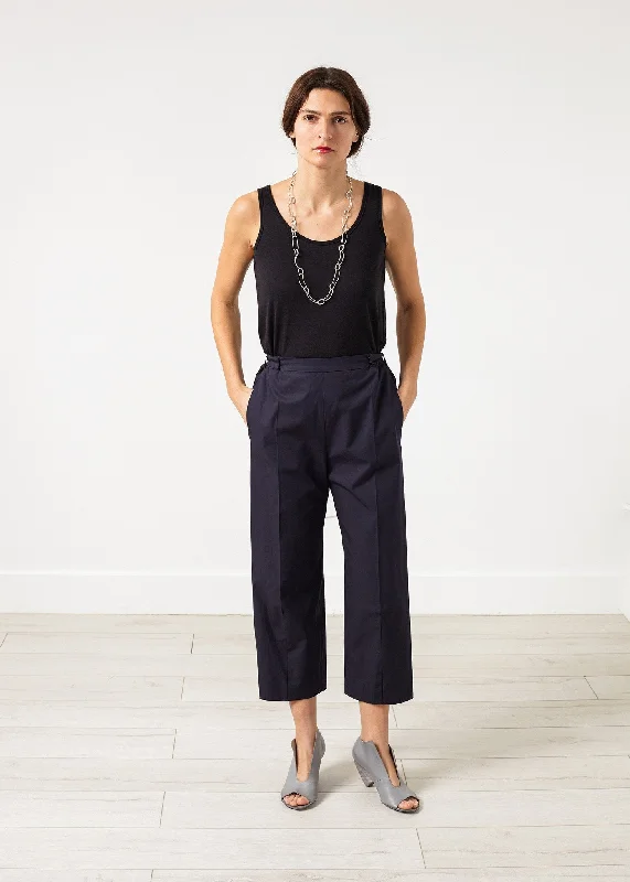 Wide Cropped Trouser in Navy Trousers Handmade Artisanal