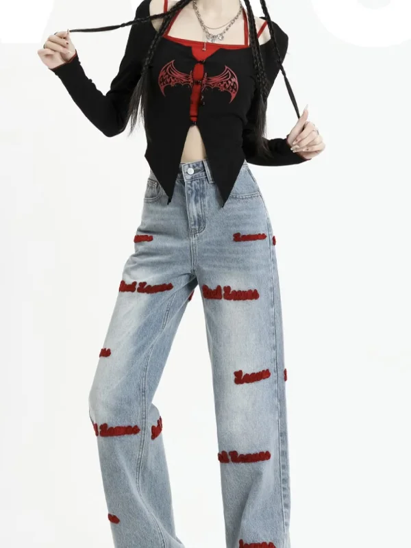 Women'S Fashion Towel Cotton Letter Embroidered Wide Leg Trousers Trousers Tapered Slim Fit