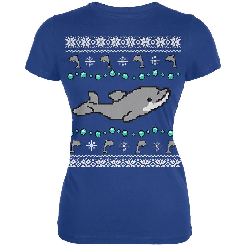 Ugly Christmas Sweater Dolphin Juniors Soft T Shirt Cashmere Blend Cotton Blend Poly Blend