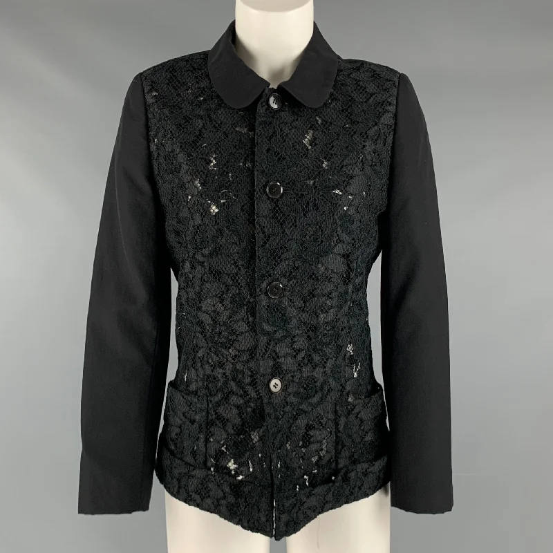COMME des GARCONS Size S Black Wool Lace Jacket A-Line Jacket Boat Neck Shawl Collar