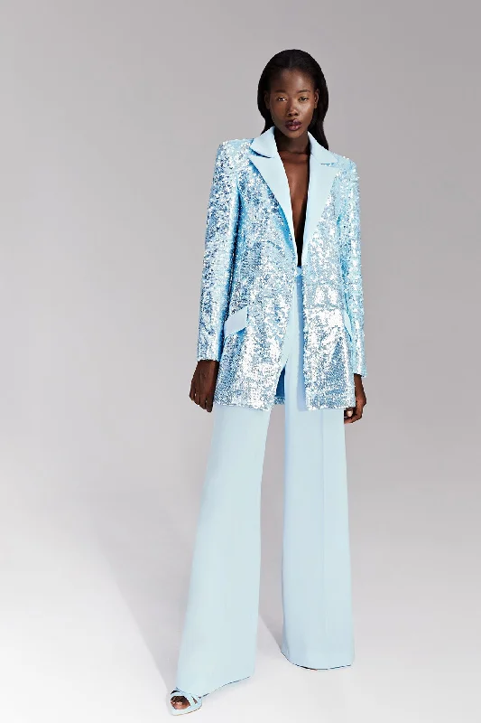 Sequined blazer paired with crepe trousers Trousers practical durable