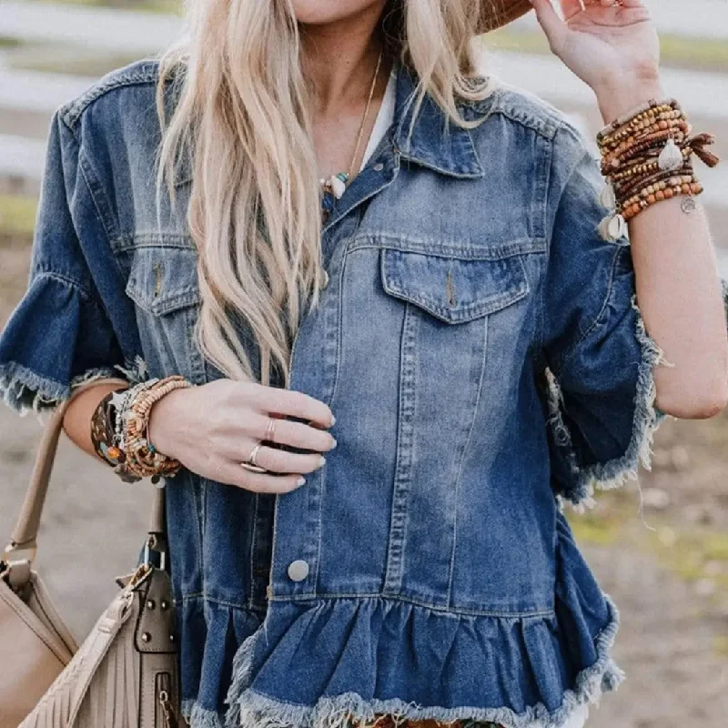 Ruffled Denim Jacket Faux Fur Jacket Real Fur Jacket Shearling Jacket