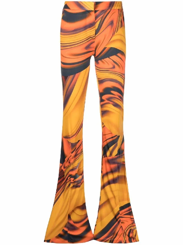 ABSTRACT-PRINT FLARED TROUSERS 317 ORN DES Cropped Trousers Casual Linen
