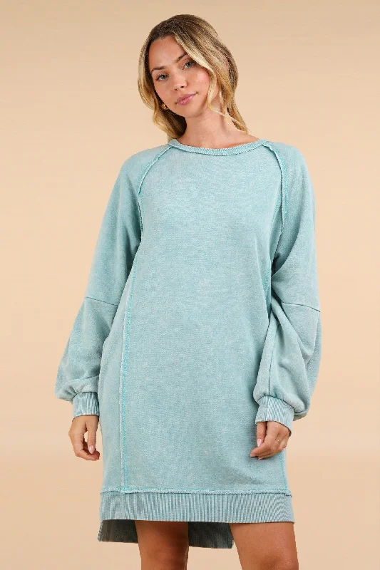 Very J Mineral Washed Terry Knit Dress in Sage