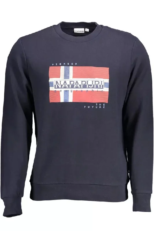 Blue Cotton Men Sweater Solid Print Embellished