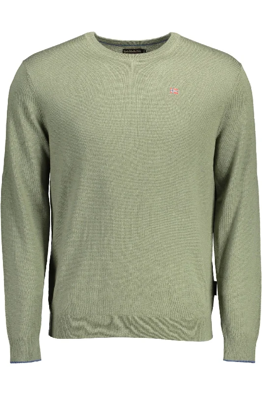 Green Wool Men Sweater Zippered Buttoned Snapped