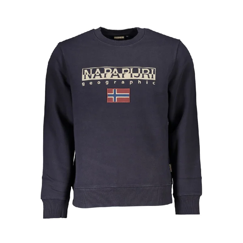 Blue Cotton Men Sweater Hooded Sweater Collared Sweater Shawl Collar