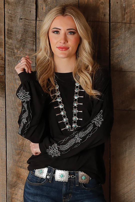 Women's Cruel Denim Tina Black Sweater Toggled Drawstring Belted