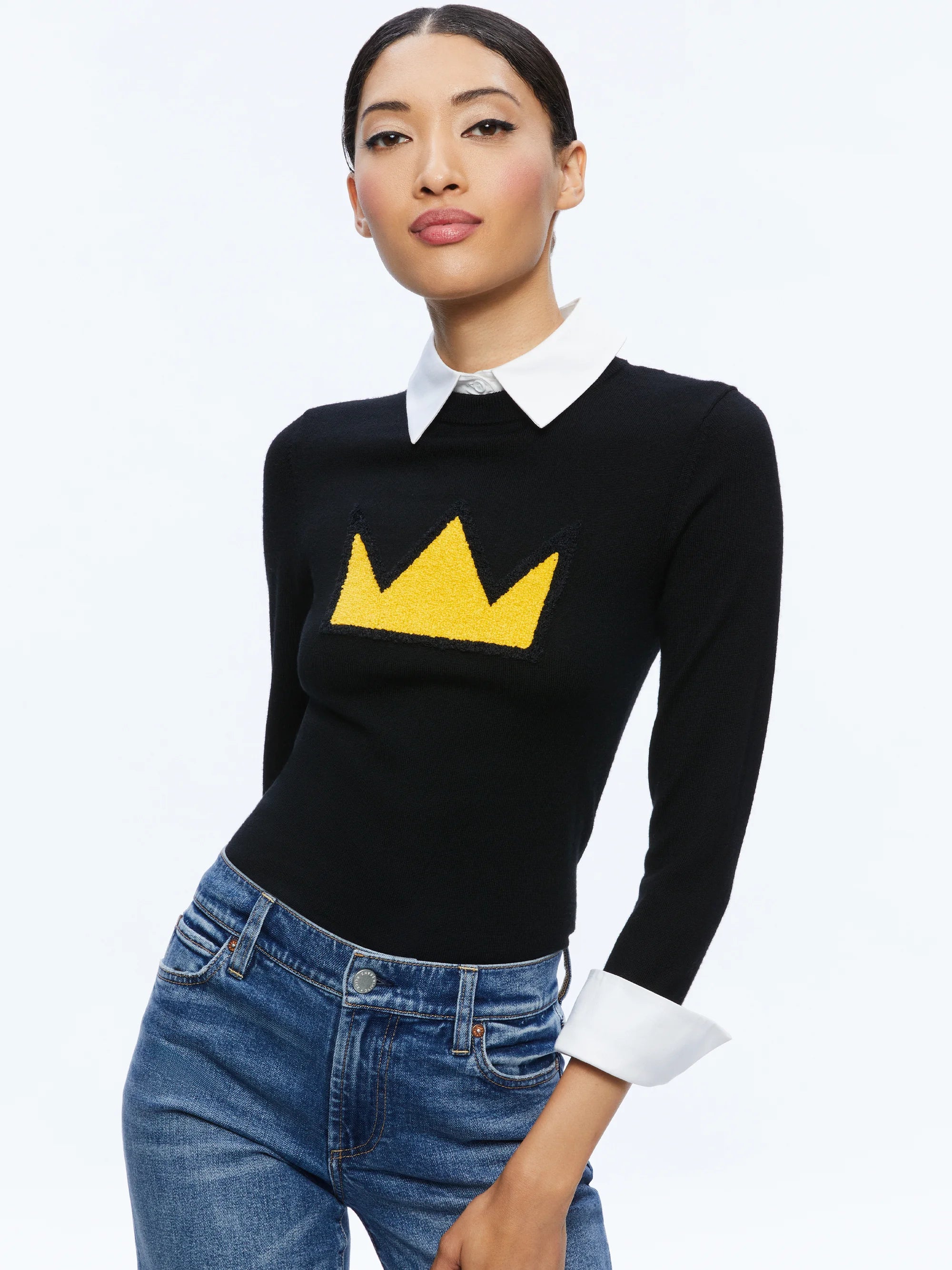 A+O Basquiat Porla Collared Sweater Black - Alice + Olivia Modern Contemporary Chic