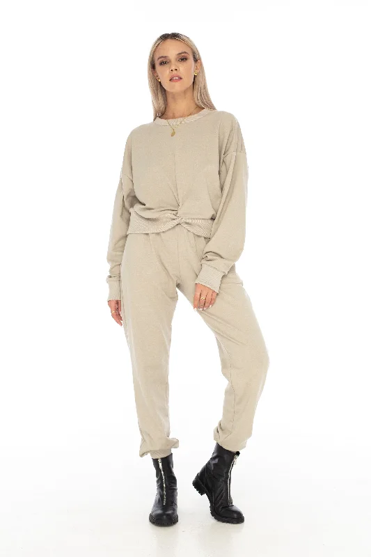 Loungewear Twisted Sweater Camel - Skemo Turtle Neck Boat Neck Asymmetrical Neck