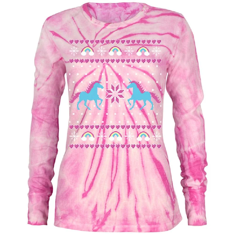 Unicorn Rainbow Ugly Christmas Sweater Juniors Long Sleeve Thermal Shirt Sequined Glittery Shiny