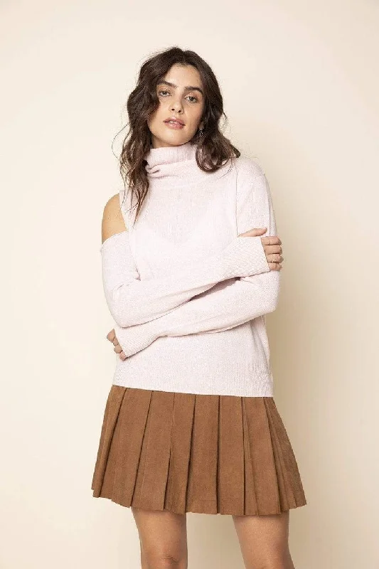 Devon Cold Shoulder Pullover in Rose Ruffled Neck Pullover