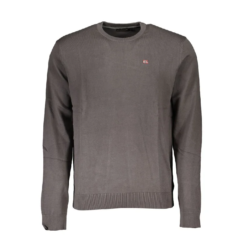 Gray Cotton Men Sweater Print Jacquard Patchwork