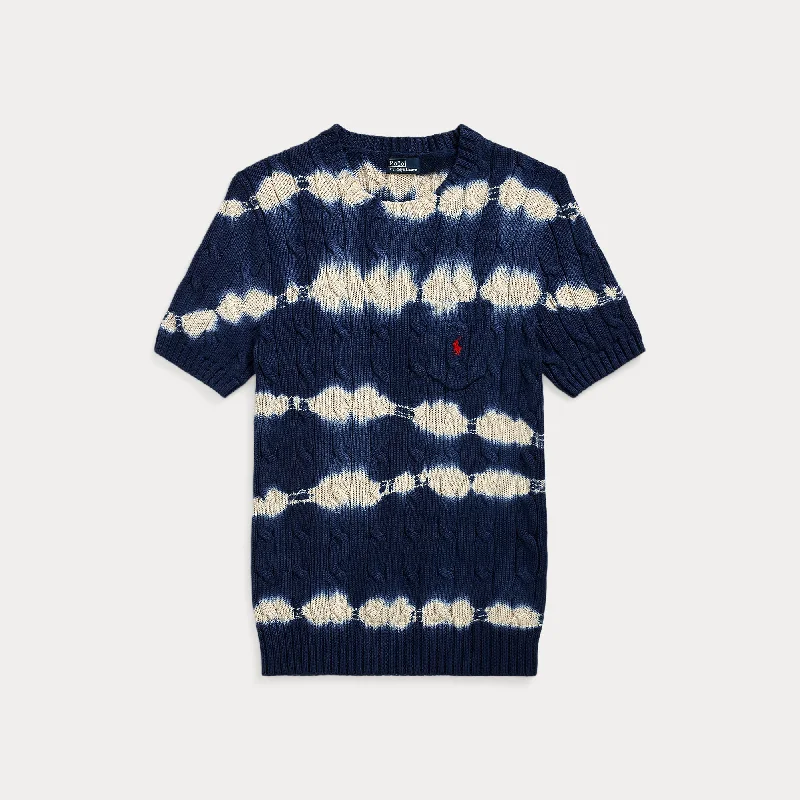 TIE-DYE CABLE SWEATER Boat Neck Shawl Collar Notched Collar