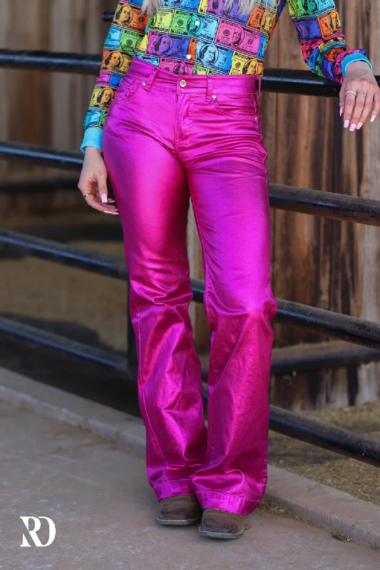 FUCHSIA METALLIC SIGNATURE TROUSERS Trousers Occasion Special