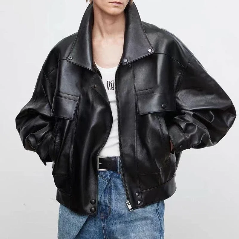 Sheepskin jacket Retro Loose Profile Casual Short Jacket – Effortless Elegance in Genuine Leather Chenille Fabric Brocade Fabric Lace Fabric
