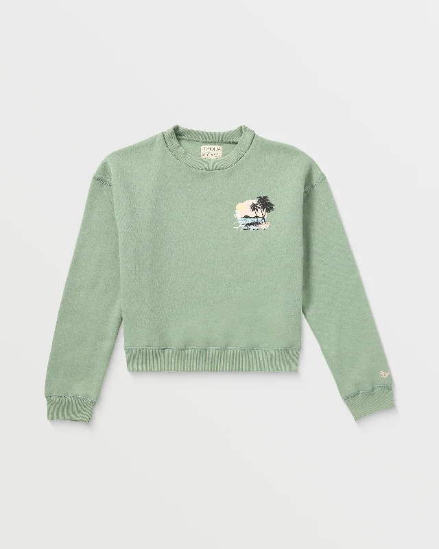 Womens Hawaii Coastin Crewneck Pullover - Palm Shawl Collar Sweater