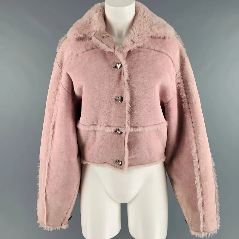SAKS POTTS Size M Pink Shearling Short Jacket Denim Jacket Leather Jacket Suede Jacket