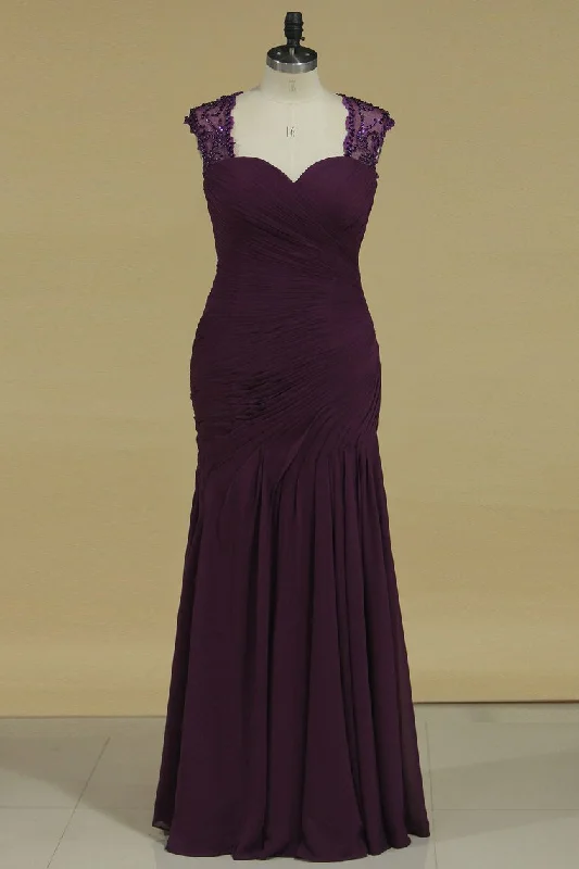 Chiffon Mermaid Evening Dresses Off The Shoulder With Ruffles And Beads
