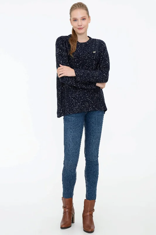 US Polo Assn. Oversize Pullover with USPA Metal Logo - Women Scalloped Neck Pullover