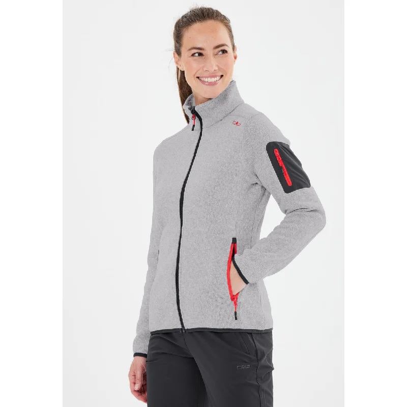CMP WOMAN KNITTECH FLEECE JACKET - Argento-Campari Faux Fur Fabric Real Fur Fabric Shearling Fabric
