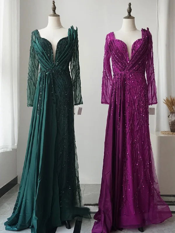 Luxury V neck Long Prom Dresses Gorgeous Full Beaded Long Evening Gown Formal Dresses FUE005