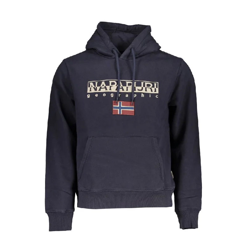 Blue Cotton Men Sweater Hooded Caped Shawl Collar