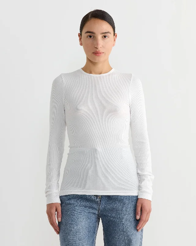 Circular Ribbed Crewneck Pullover in White Cowl Neck Pullover