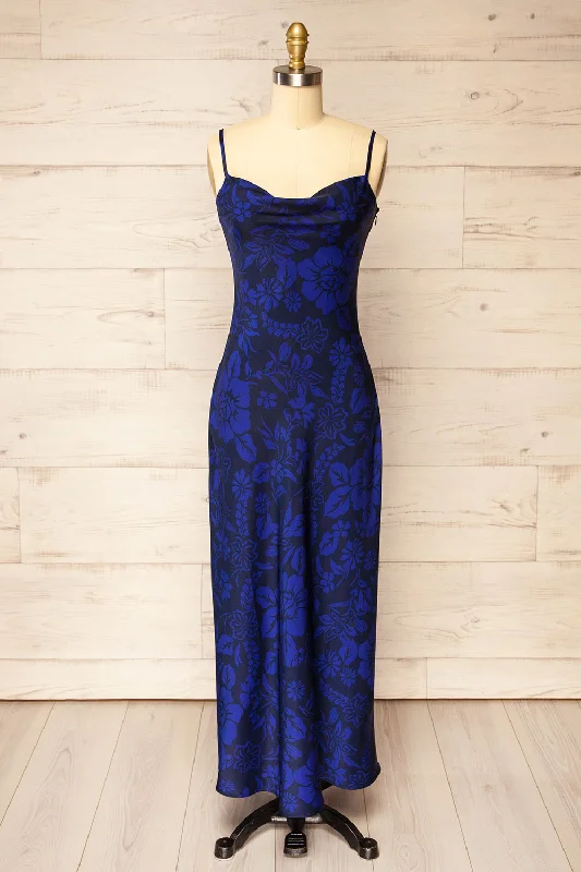 Gatlin | Long Floral Dress w/ Cowl Neck