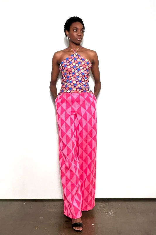 Rafia trousers with dot halter top Trousers Mesh Breathable
