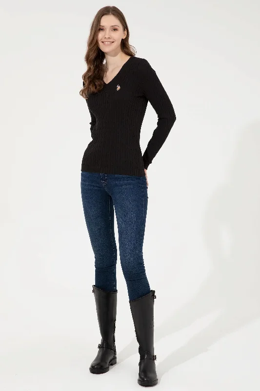 US Polo Assn. Slim Fit Pullover with Colorful Logo - Women Keyhole Neck Pullover