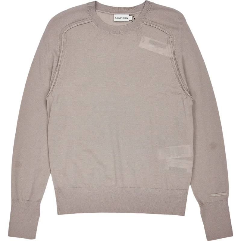 Calvin Klein Taupe Crew Neck Sweater Front Pockets Side Pockets Patch Pockets