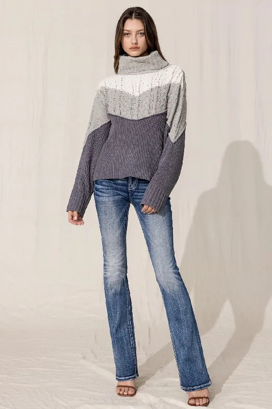 Knitted Color Block Turtleneck Sweater Rayon Fabric Velvet Fabric Corduroy Fabric