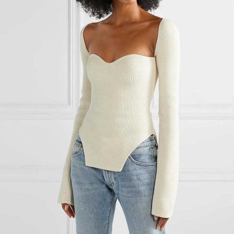 Sexy Square Neckline Women Knitting Sweaters Casual Formal Business