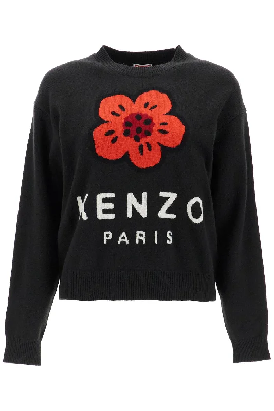 Boke Flower Wool Pullover Bishop Sleeve Elegant