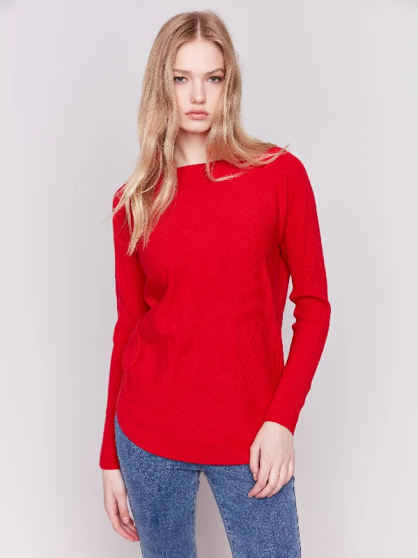 LACE-UP DETAIL SWEATER  W/POCKETS - CRANBERRY Machine Wash Dry Clean Hand Wash