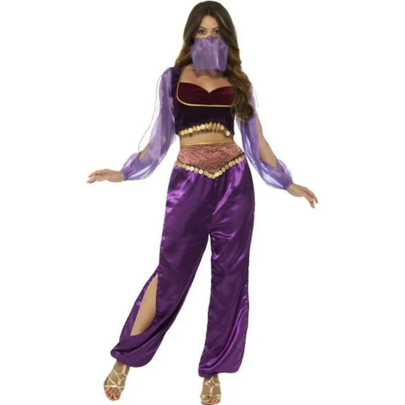 Arabian Princess Costume, Purple, with Trousers, Top & Face Veil Trousers Yoga Stretchy