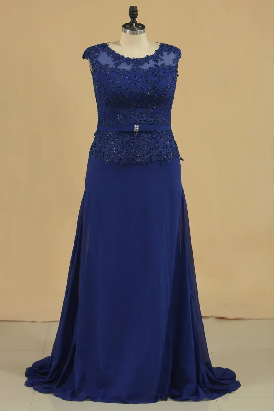 A Line Scoop With Applique And Sash Evening Dresses Chiffon